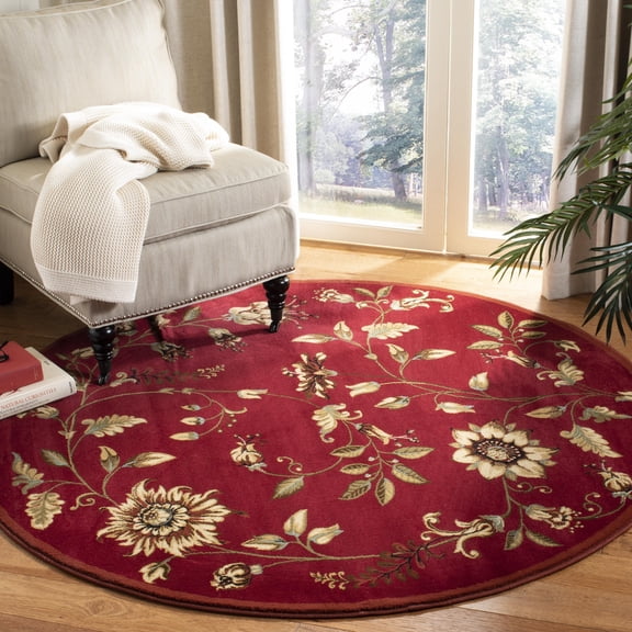 SAFAVIEH Lyndhurst Milo Floral Border Area Rug, Red/Multi, 5'3" x 5'3" Round