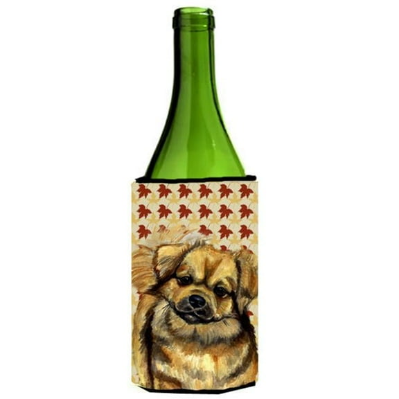 Tibetan Spaniel Fall Leaves Portrait Wine Bottle Hugger - 24 oz.