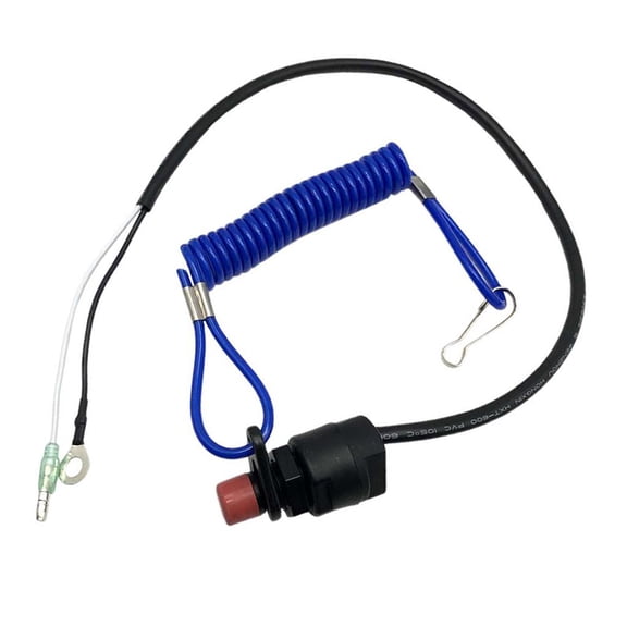 Universal Safety Switch Key with Tether Lanyard Cord for Outboard Motors - Blue