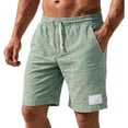thumbnail image 2 of LODIENY Mens Cotton Linen Casual Shorts Summer Beach Vacation Elastic Waist Drawstring Short Lightweight Breathable Classic Fit Short Pants Daily Wear Green XL, 2 of 8