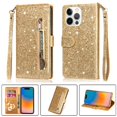 thumbnail image 1 of Case for FOXDOCK iPhone 15 Pro Glitter Zipper Wallet Case with Short Hand Strap, 1 of 4