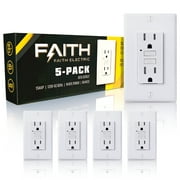 Faith [5-Pack] 15A GFCI Outlets Slim, Tamper-Resistant GFI Duplex Receptacles with LED Indicator, Self-Test Ground Fault Circuit Interrupter with Wall Plate, ETL Listed, White