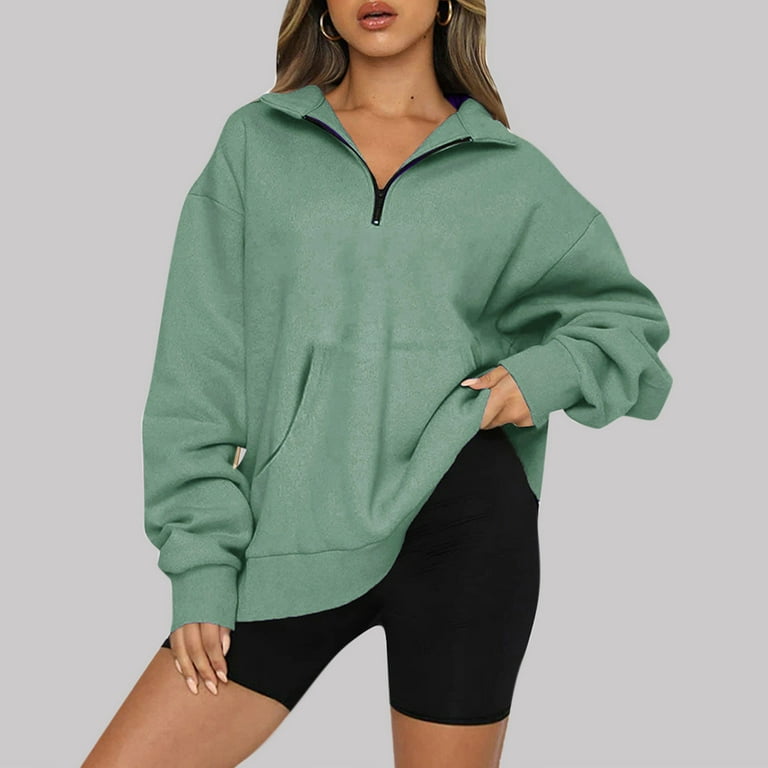  Women Sweatshirt Oversized Half Zip Hoodies Long