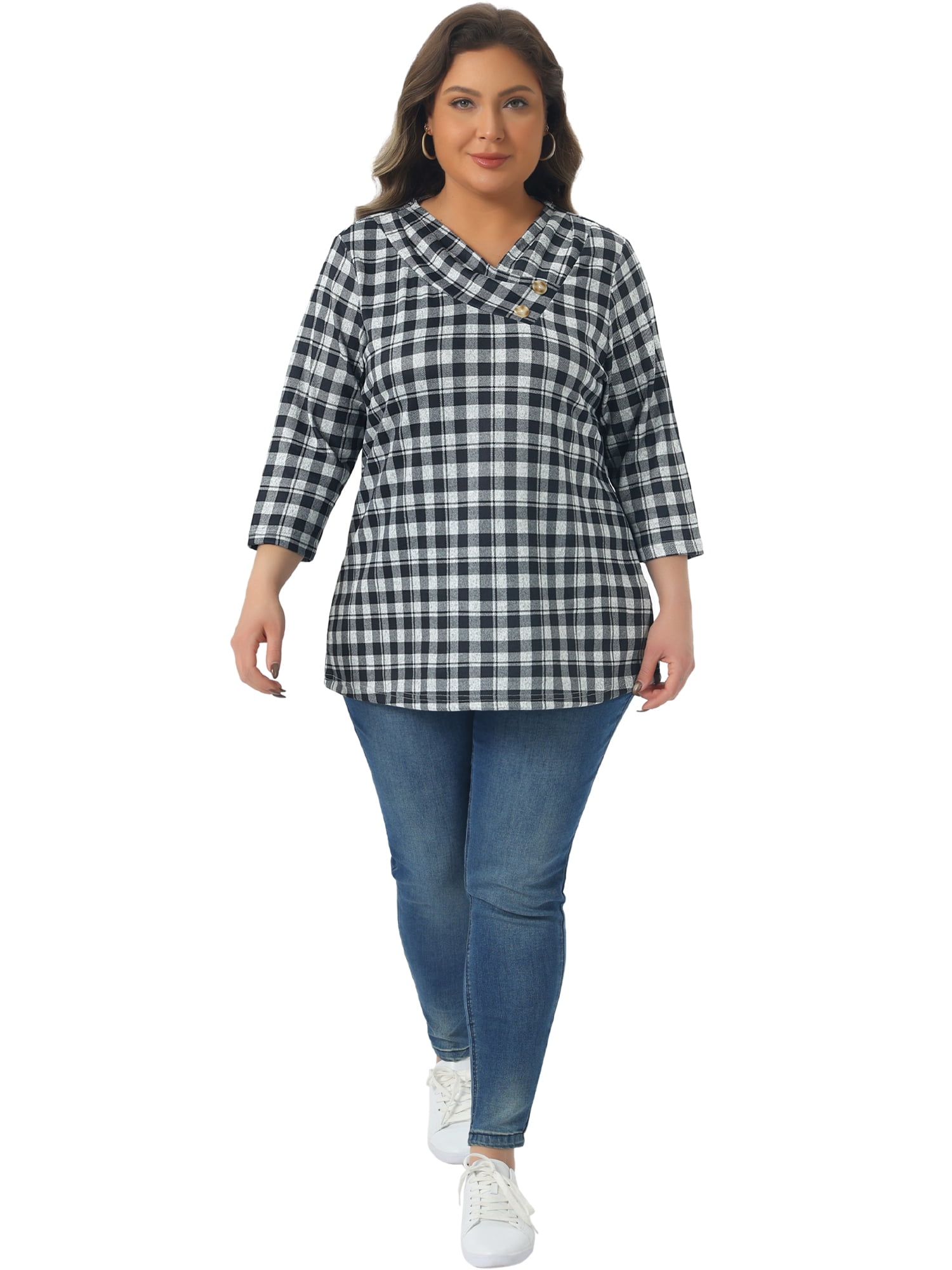 DARING DIVA Women's Plus Tunic Top V Neck Stripe Boho Knit Blouse 2X Grey