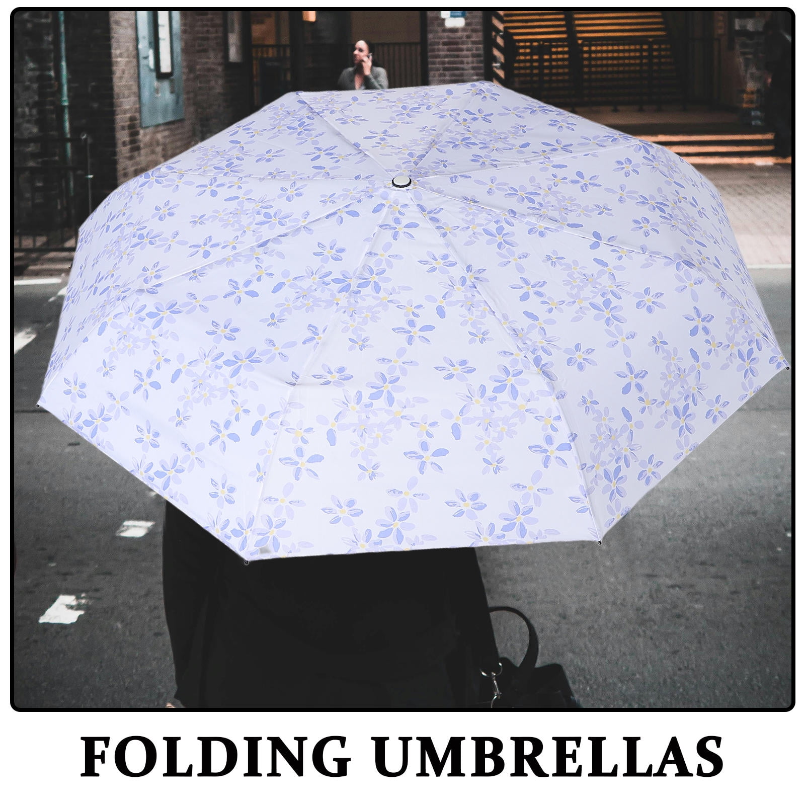 Homoyoyo Compact Violet Floral Umbrella with Wooden Handle, Lightweight Travel Canopy for Outdoor Use and Daily Rain