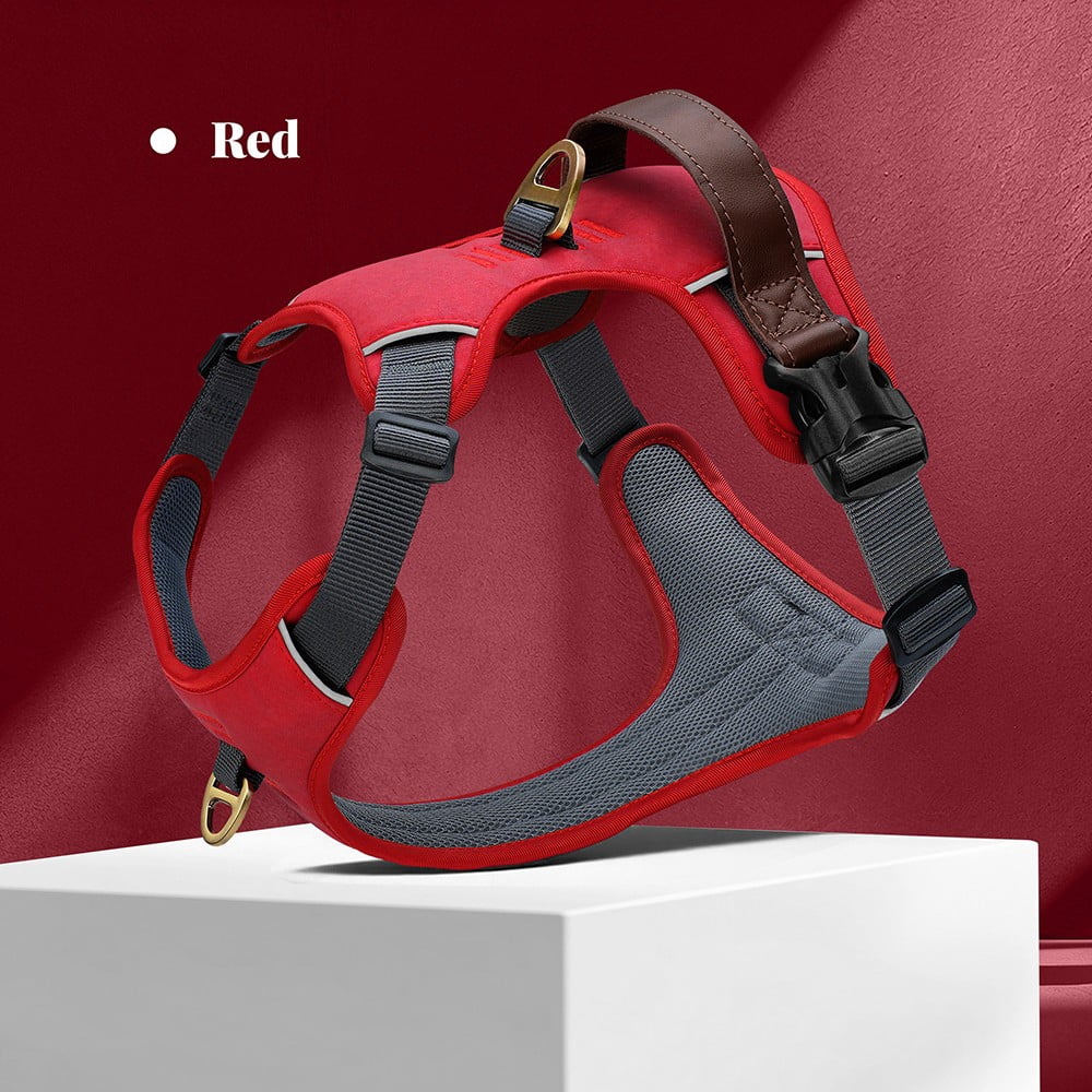 Pet Artist No Pull PU Leather Dog Harness, Adjustable Pet Vest with Handle, Quick Fit Easy Control Soft Padded Vest for Small Medium Large Dogs