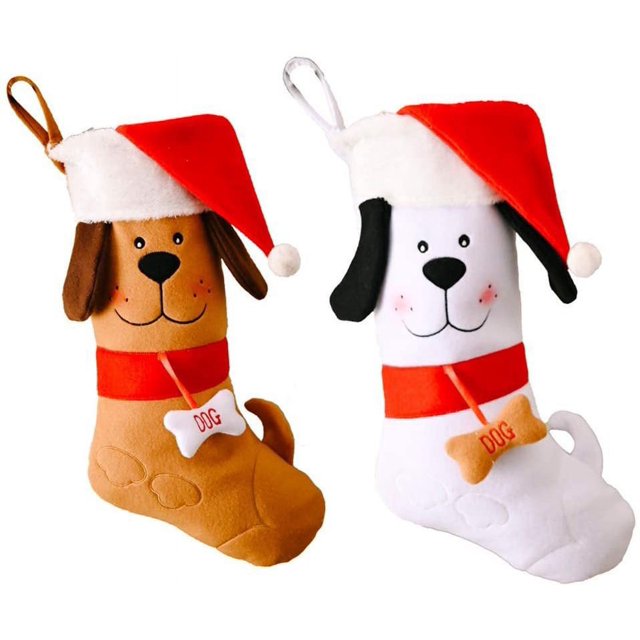 2 uds calcetines de Navidad suministros de decoración de Navidad cachorro de dibujos animados calcetines de Navidad bolsa de regalo familiar calcetines de decoración de Navidad BR Rojo Verde