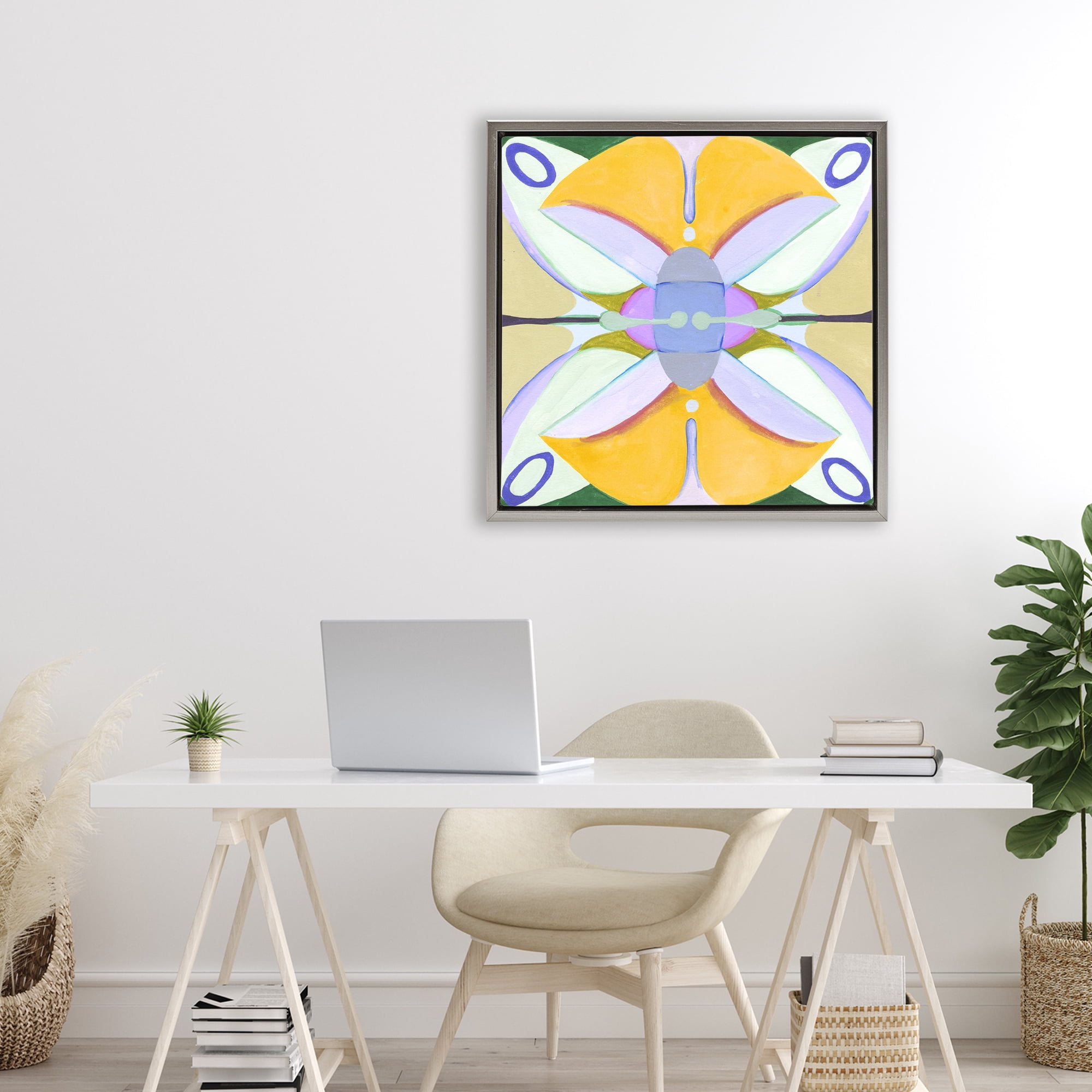 Stupell Industries Warm Revival Kaleidoscope Gray Framed Floater Canvas Wall Art, design by Melissa Wang