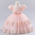 thumbnail image 3 of Vestido para niñas, vestido bordado con lentejuelas, lazo, manga corta, falda de princesa abullonada, 3 of 4
