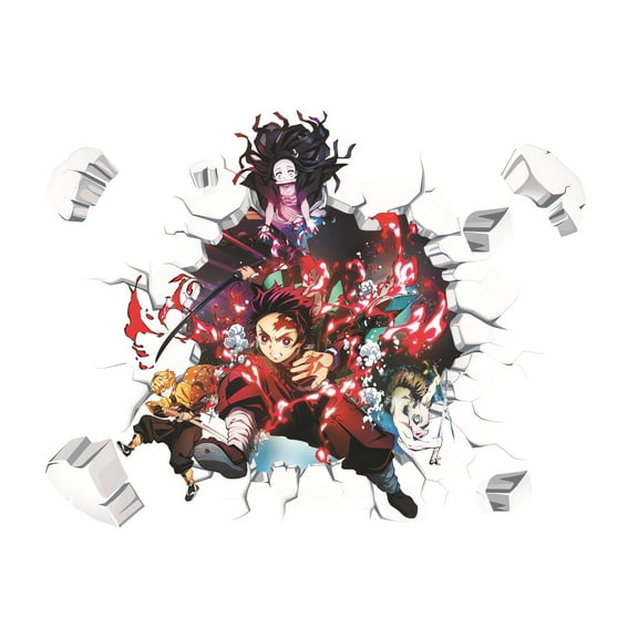 Demon Slayer Wall Sticker For Bedroom Living Room Nursery Party Decorations Anime Cartoon Background Self-Adhesive Wall Decor Baby Boy Girl Kids Room Wall Mural Decor Poster Gift