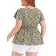thumbnail image 3 of Unique Bargains Women's Plus Size Casual V Neck Smocked Waist Floral Peplum Blouses 3X Black, 3 of 6