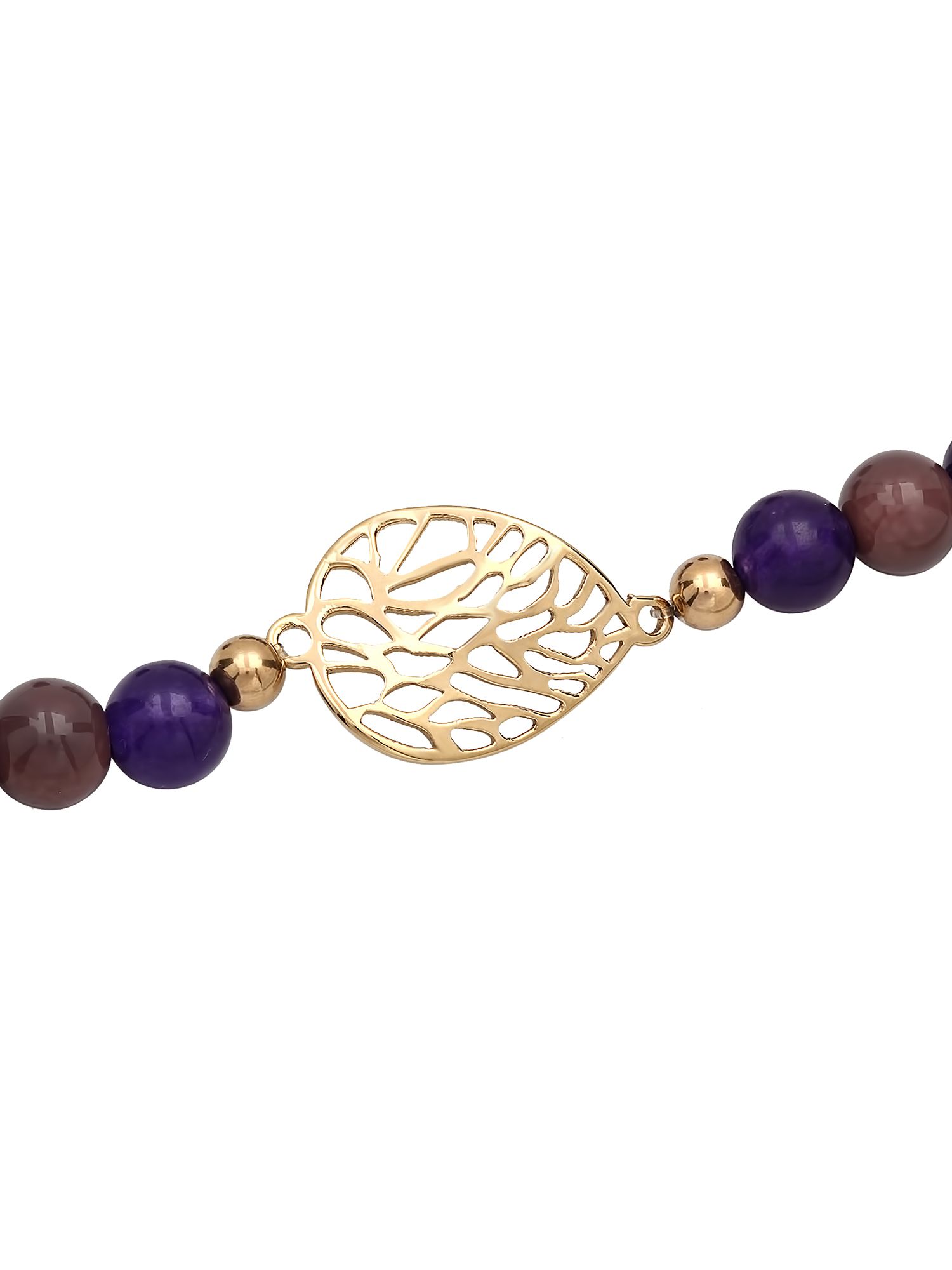Womens Stainless Steel and Purple Glass Bead Leaf Bracelet