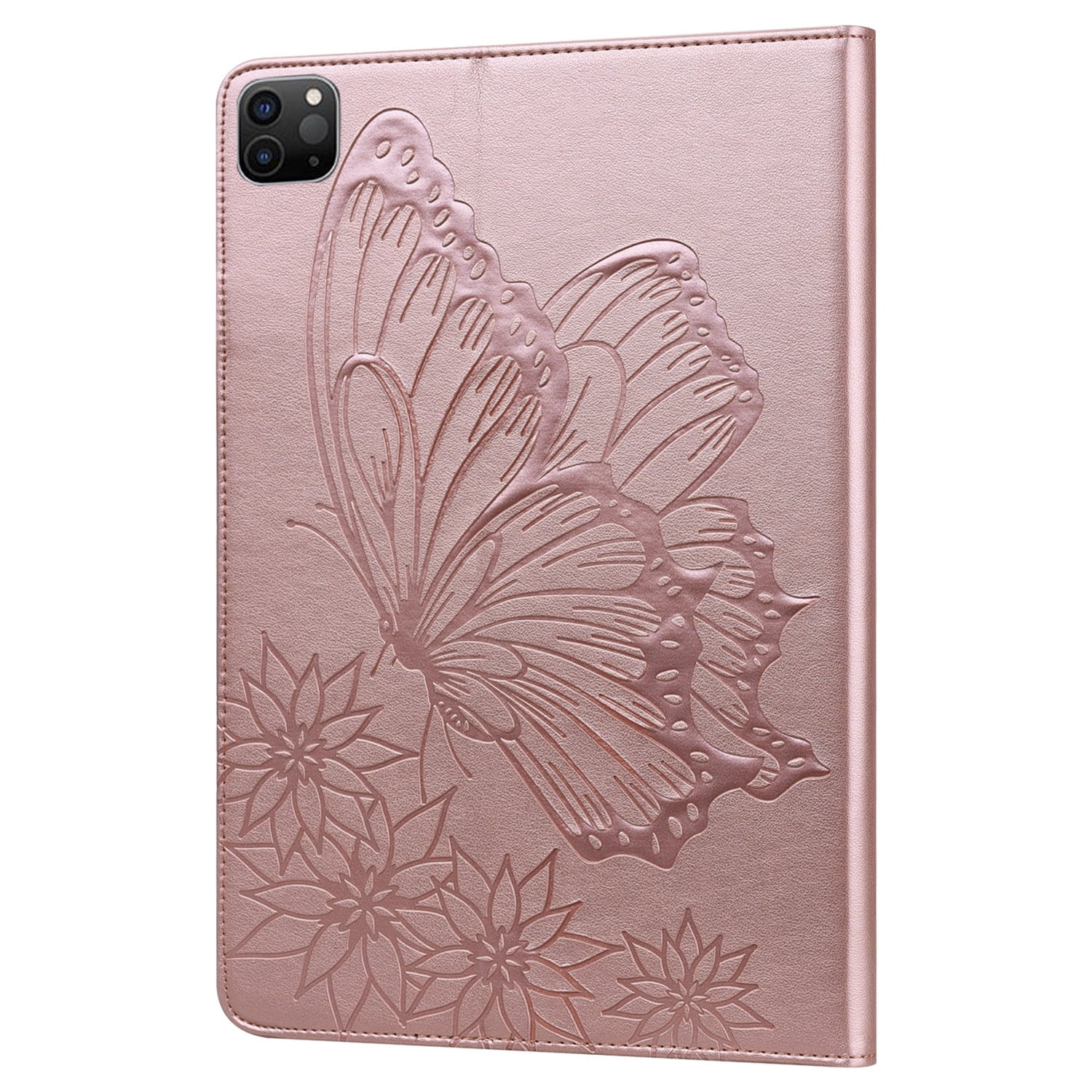 Allytechgroup iPad Pro 11 Case Cover, Stylish Big Butterfly Design PU Leather Smart Cover Auto Sleep Wake Pencil Holder Flip Stand Shockproof Bumper Case for Apple iPad Pro 11" 2024 M4, Rosegold