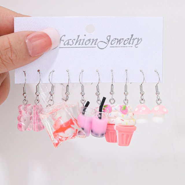 Juego De Pendientes De Resina De Animales De Dibujos Animados Para Mujeres Aro De Mariposa Lindo Accesorios De Joyería