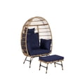 thumbnail image 5 of Oversized Wicker Egg Chair with Ottoman, Indoor Outdoor Lounge Chairs with Thick Cushions, Metal Frame Basket Chair for Porch Backyard Balcony, 500LBS Capacity, Dark Blue, 5 of 8