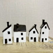 Dream Lifestyle 4Pcs/Set House Figurines Adorable Freestanding Cartoon Micro Landscape House Shape Sculptures Home Decoration
