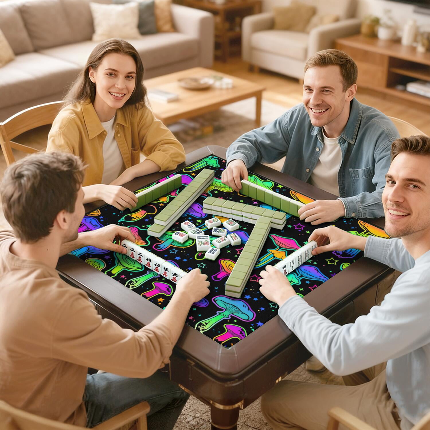 Large Plants Style Mahjong Mat 31.5x31.5 Inches Crafted from Durable Rubber with Anti-Slip Surface and Noise Dampening Technology for Multi-Purpose Game Table Use