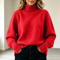 thumbnail image 6 of Xaqiouau Women's Turtleneck Sweater High Neck Long Sleeve Pullover Solid Color Thickened Knit Base Top Soft Warm Cozy Fall Winter Everyday Wear Red XL, 6 of 7