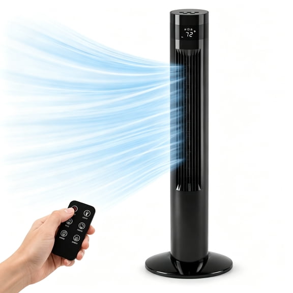 KNDKO 35.4 in Black Tower Fan with Remote, 85° Oscillation, 3 Speeds and 12-Hour Timer