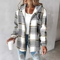 thumbnail image 2 of Dwralegc Fleece Jacket Women Plaid Flannel Shacket Fleece Lined Hooded Shackets Jacket Long Sleeve Casual Coats Christmas Winter Jackets with Pockets Clearance Light Gray L, 2 of 4