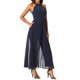 thumbnail image 4 of INSPIRAR CHIC Mono Elegante de Mujer con Cuello Halter Sin Mangas Mono Formal de Pierna Ancha L Azul Oscuro, 4 of 6
