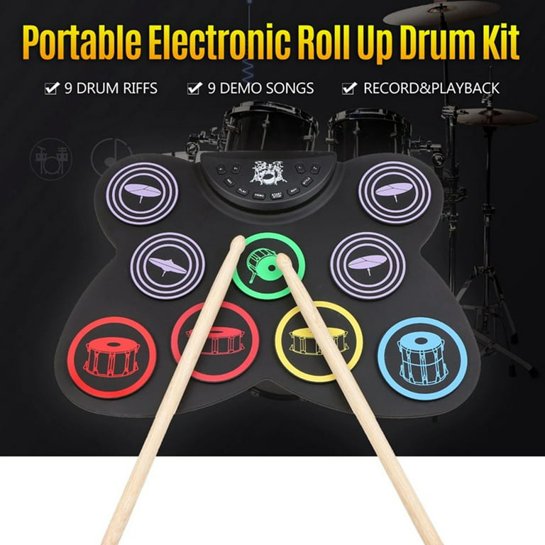 9 Pads Roll Up Drum Practice Pad Kit Batterie électronique Avec Double  7606929720642