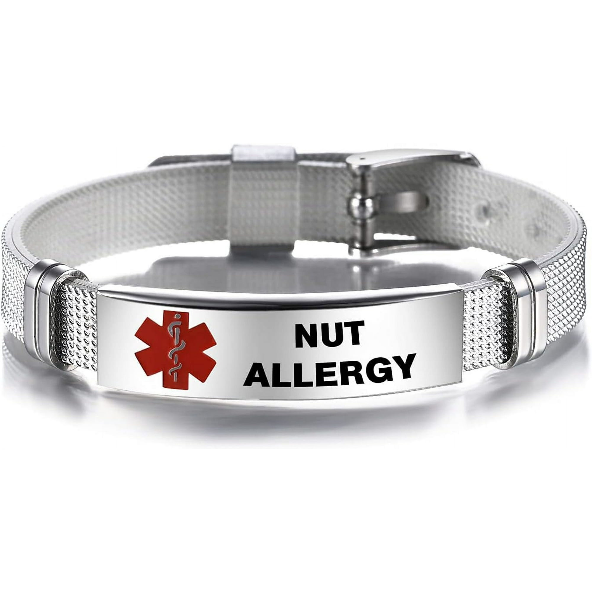 HSHDLDF Red Medical Alert ID Bracelet for Women Mens Emergency First Aid  Health Alert Laser Engraved Stainless Steel Adjustable PVC Band Bracelets  for