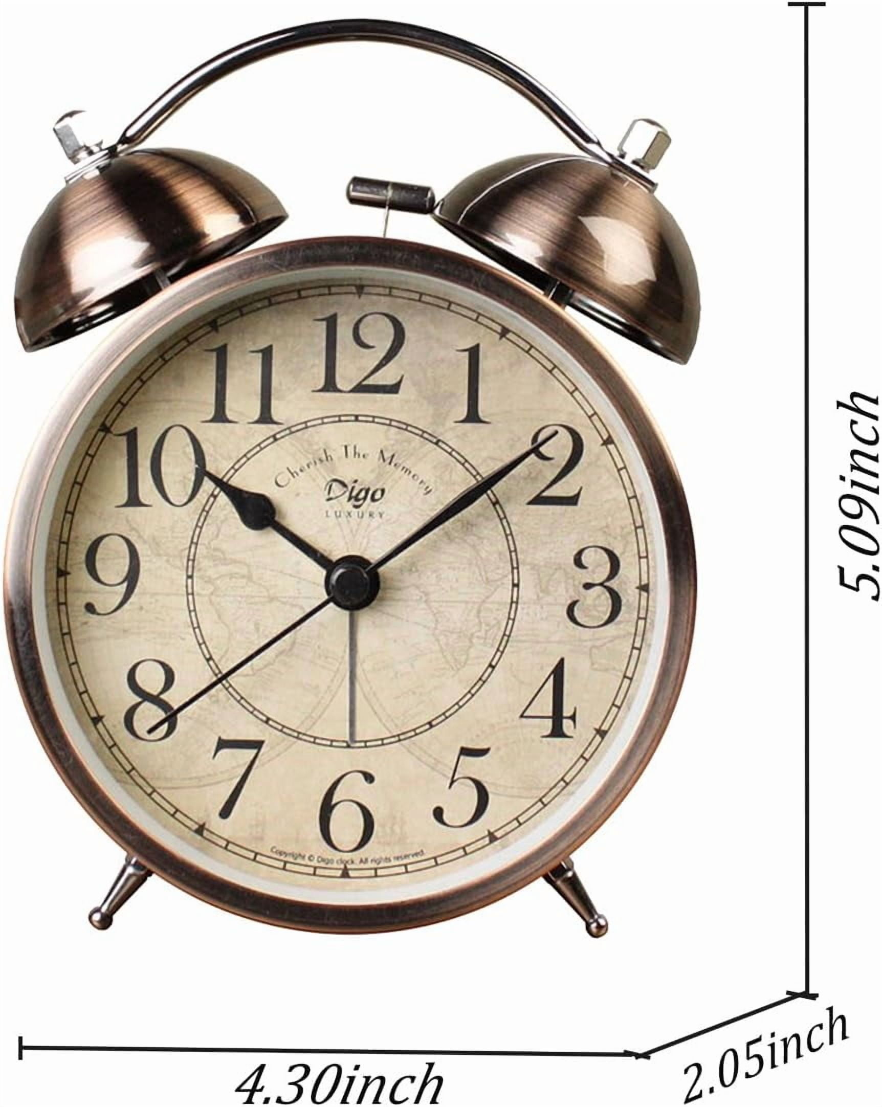 Classic Retro Desk Clock, Super Loud Alarm Clock Non Ticking Bell Movement Bedside Clock with Night Light,Battery Operated Quartz for Bedroom,Livingroom,Study Room,Kitchen etc