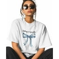 thumbnail image 2 of Women's Graphic T-Shirt White M Women's Tops Blue Bow Crew Neck Short Sleeve Shirts for Women, 2 of 3