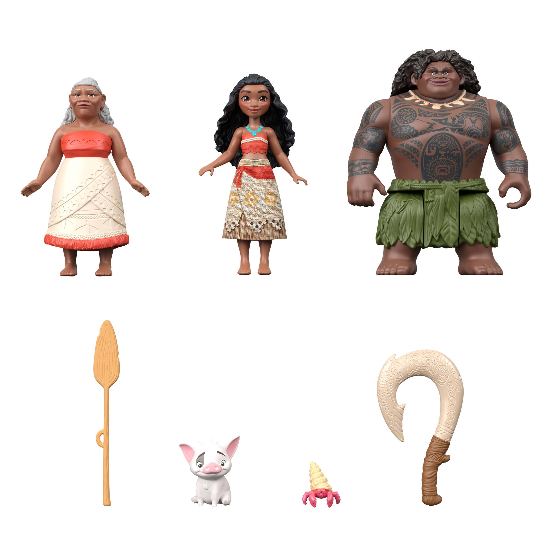 Disney Moana Character Set with 3 Small Dolls, 2 Animal Friends & 2 Accessories, Inspired by Movie