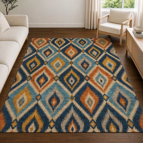 Addison Rugs Chantille Indoor/Outdoor Transitional Ikat Blue Machine Washable Rectangle Rug, 10' x 14'