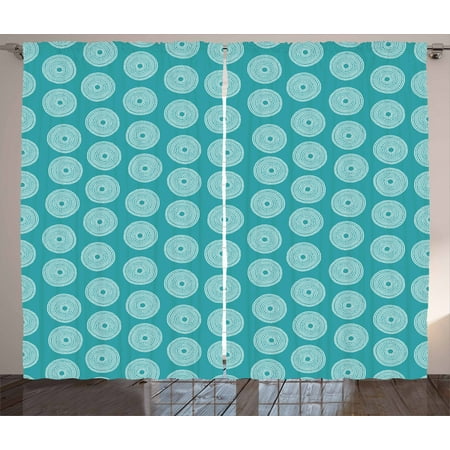 Teal And White Curtains 2 Panels Set Dotted Ring Shapes
