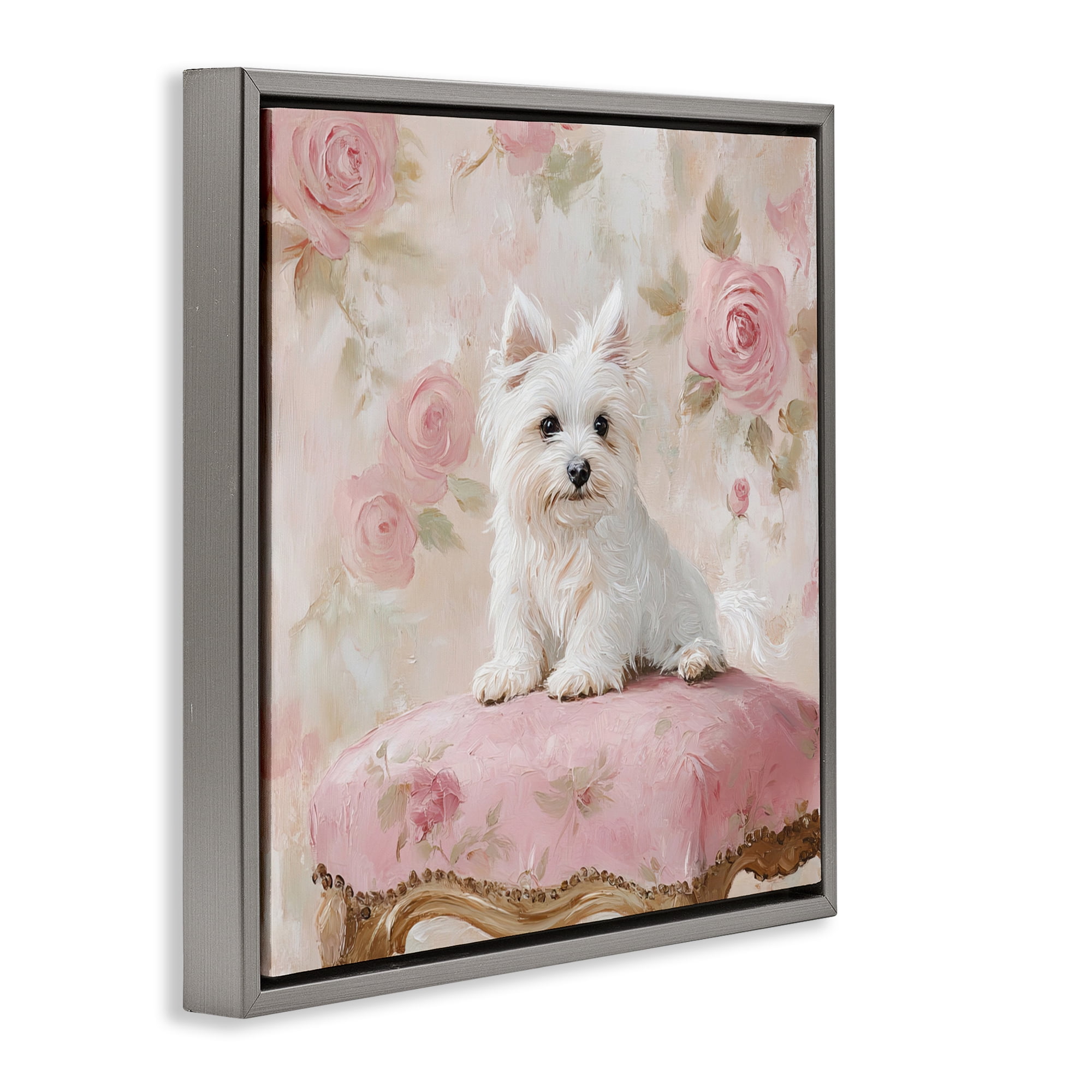 Stupell Industries Fancy Francesca Puppy Gray Framed Floater Canvas Wall Art, design by Tina LeCour