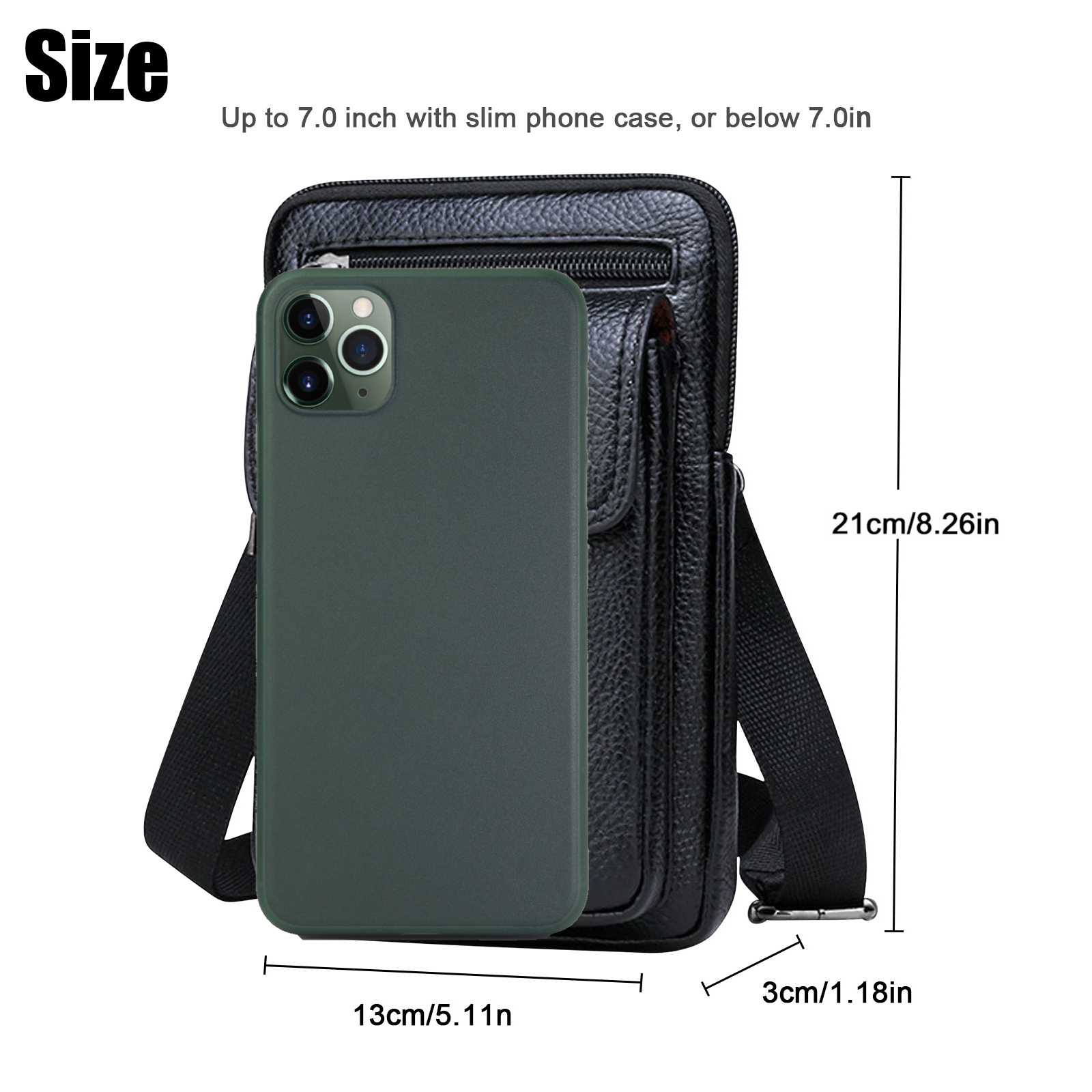 Cell Phone Bag, TSV Leather Cell Phone Purse for Men, Crossbody Cellphone Purse Bag Wallet Handbag with Adjustable Shoulder Strap Fit for iPhone 13 12 11 Pro, Galaxy - image 2 of 8