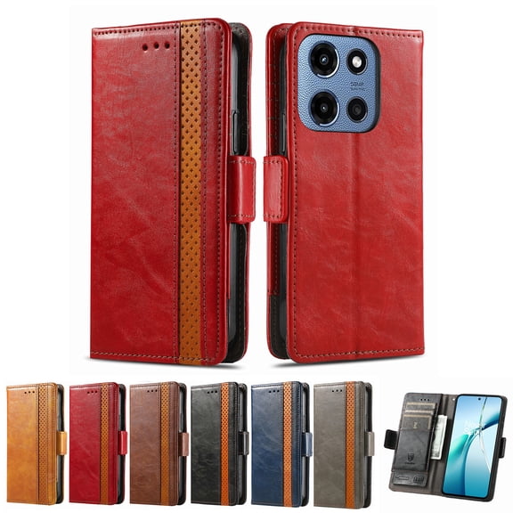 New Phone Case for Motorola Moto G (2026) & Moto G Play (2026) , Shockproof Leather Card Slots Kickstand Function Full Body Flip Wallet Cover For Women Men, Red
