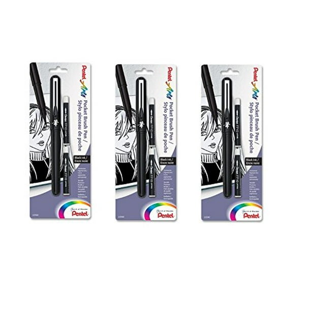 Hassy Minister Rennen Pentel Arts Pocket Brush Pen, Includes 2 Black Ink Refills (GFKP3BPA) 3  Sets - Walmart.com