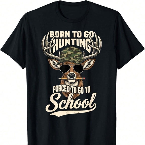 Born To Go Hunting Forced To Go BackTo School Camo Deer Boy T-Shirt, T-Shirt for Kids Youth, 180gsm, 100% Cotton