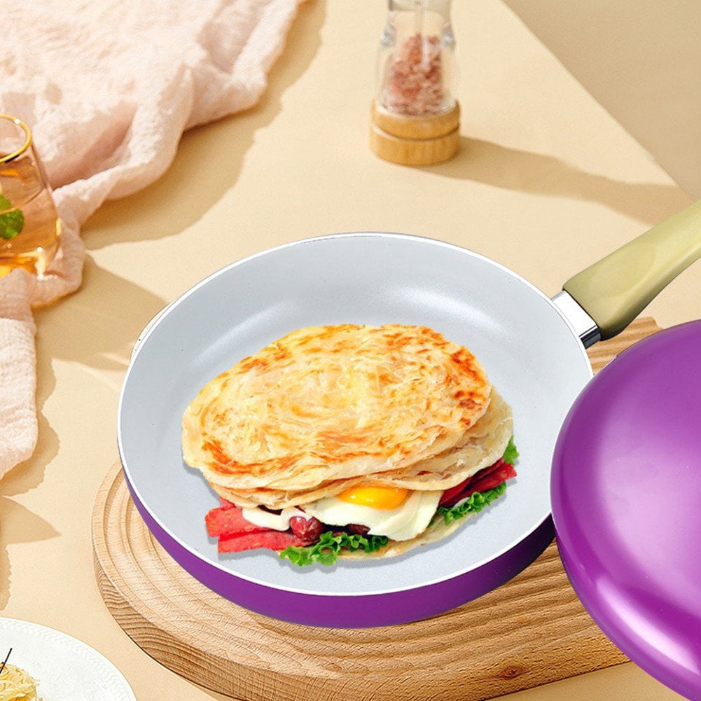 Jiibva 1Pc Purple Eggplant Shape Ceramic Non Stick Skillet Frying Pan with Lid for Home Kitchen