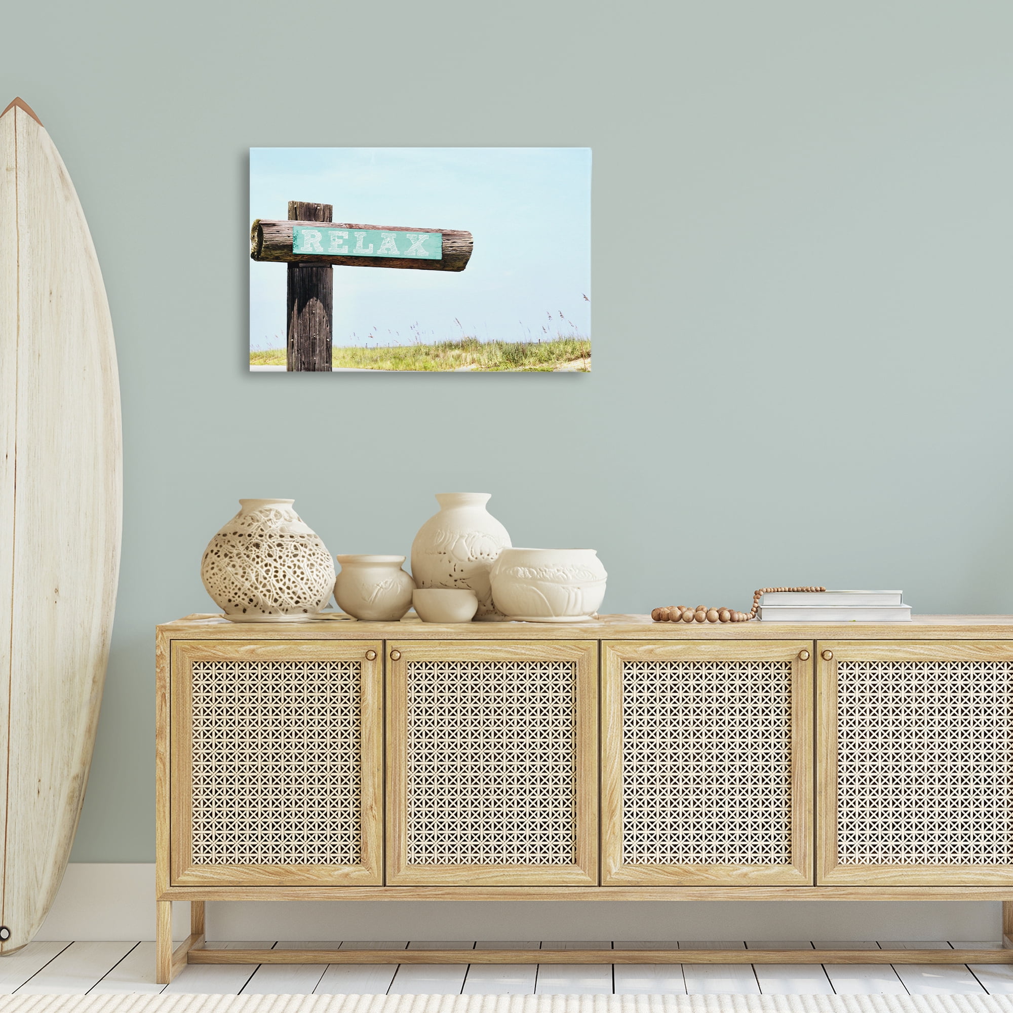 Stupell Industries Relax Sign on Beach Landscape Photography Gallery Wrapped Canvas Art Print Wall Art, 30 x 20
