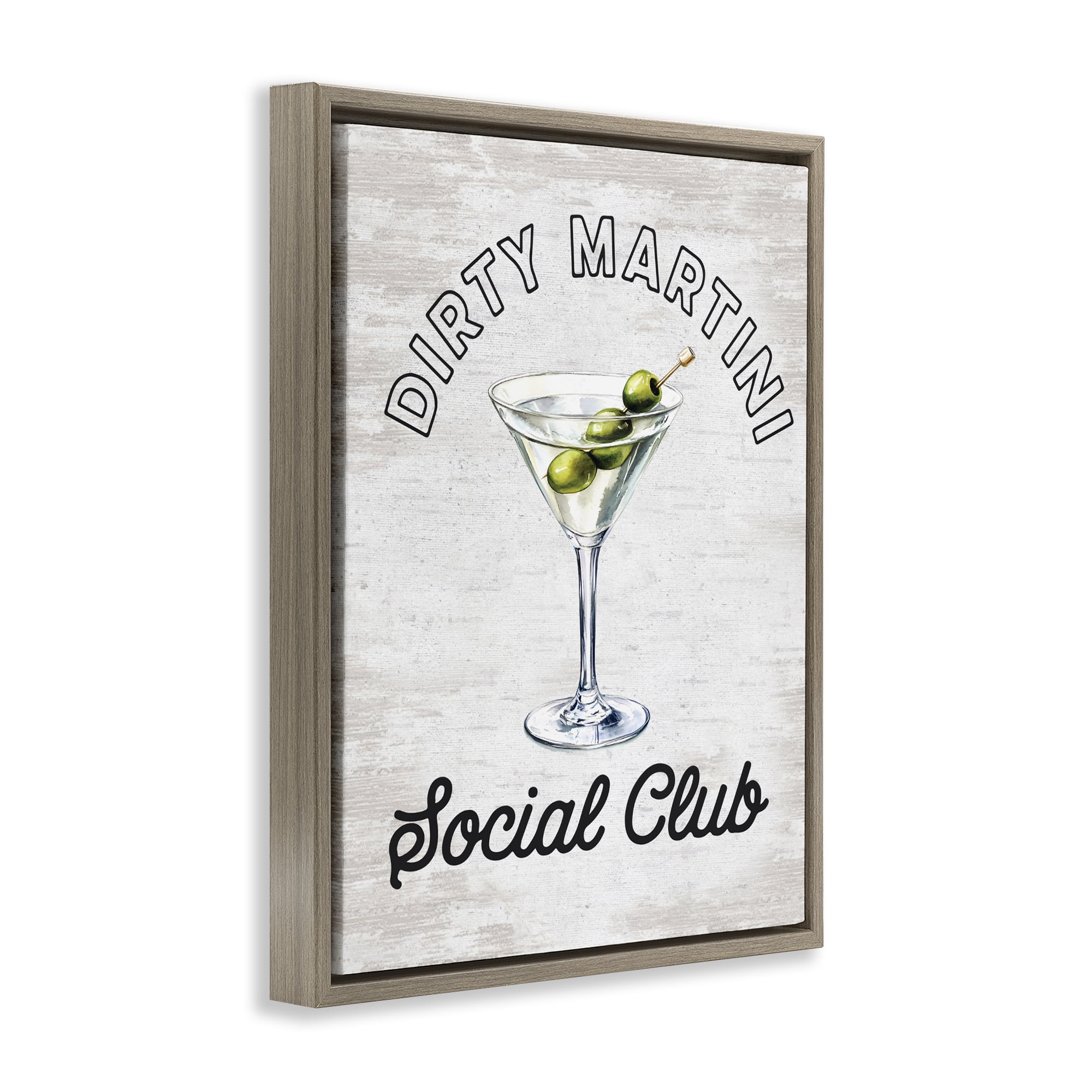Stupell Industries Dirty Martini Social Club Brown Framed Floater Canvas Wall Art, design by Lettered and Lined