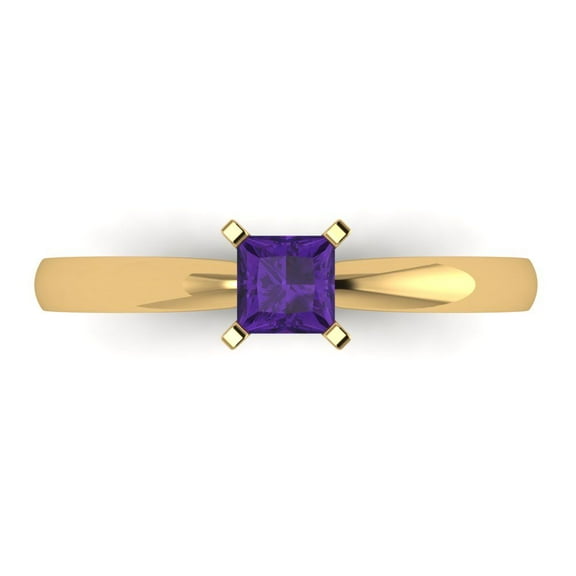 0.5 ctw Solitaire Anniversary Ring for Women | Princess Cut Natural Amethyst | Hyperallergenic Solid 14K Yellow Gold