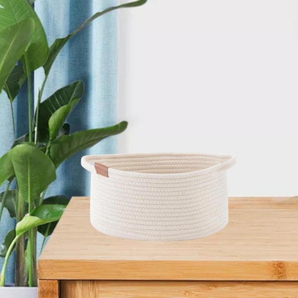 Canasta de algodón tejido de cuerda, cesta de almacenamiento, caja de juguetes de gato con manijas de la contenedor organizador del baño para toallas M