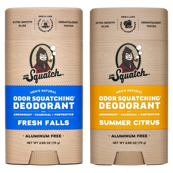 Dr. Squatch Desodorante natural para hombres – Desodorante para hombres sin aluminio – Fresh Falls + Summer Citrus (2.65 oz 2 unidades)