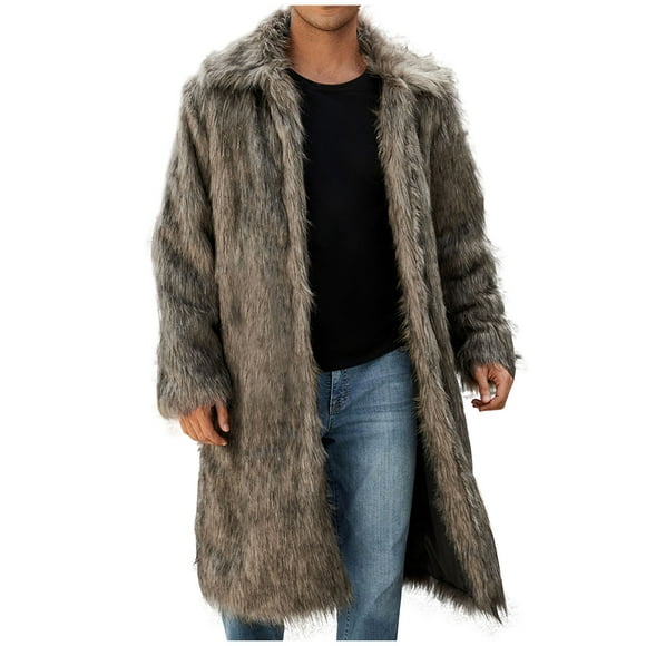 Amzcrzy Men Faux Fur Coat Men's Winter Fleece Coat Style Long Sleeve Solid Color Turn Down Collar Warm Coat Winter Jacket for Men Jackets for Men Winter Coat Men