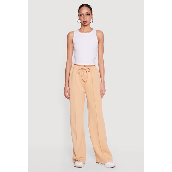 Women's Scuba Drawstring Waist Pintuck Wide Leg Pants