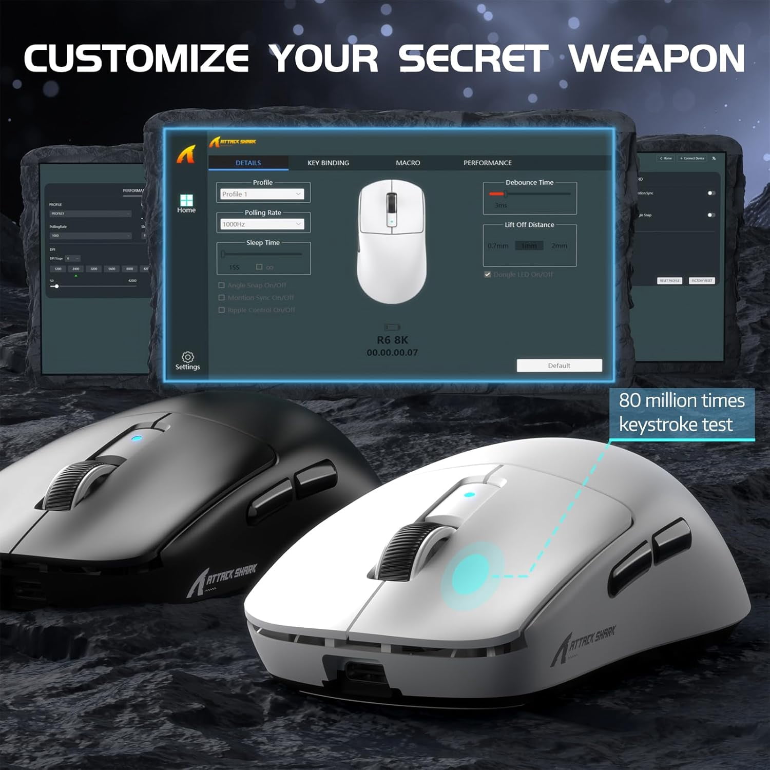 ATTACK SHARK R6 39g SUPERLIGHT Mouse, PixArt PAW3950MAX Gaming Sensor, Wireless 8K Mouse, MCU Nodic 52840, BT/2.4G/Wired Gaming Mouse, Adjustable DPI 42000, for Win11/Xbox/PS/Mac -White