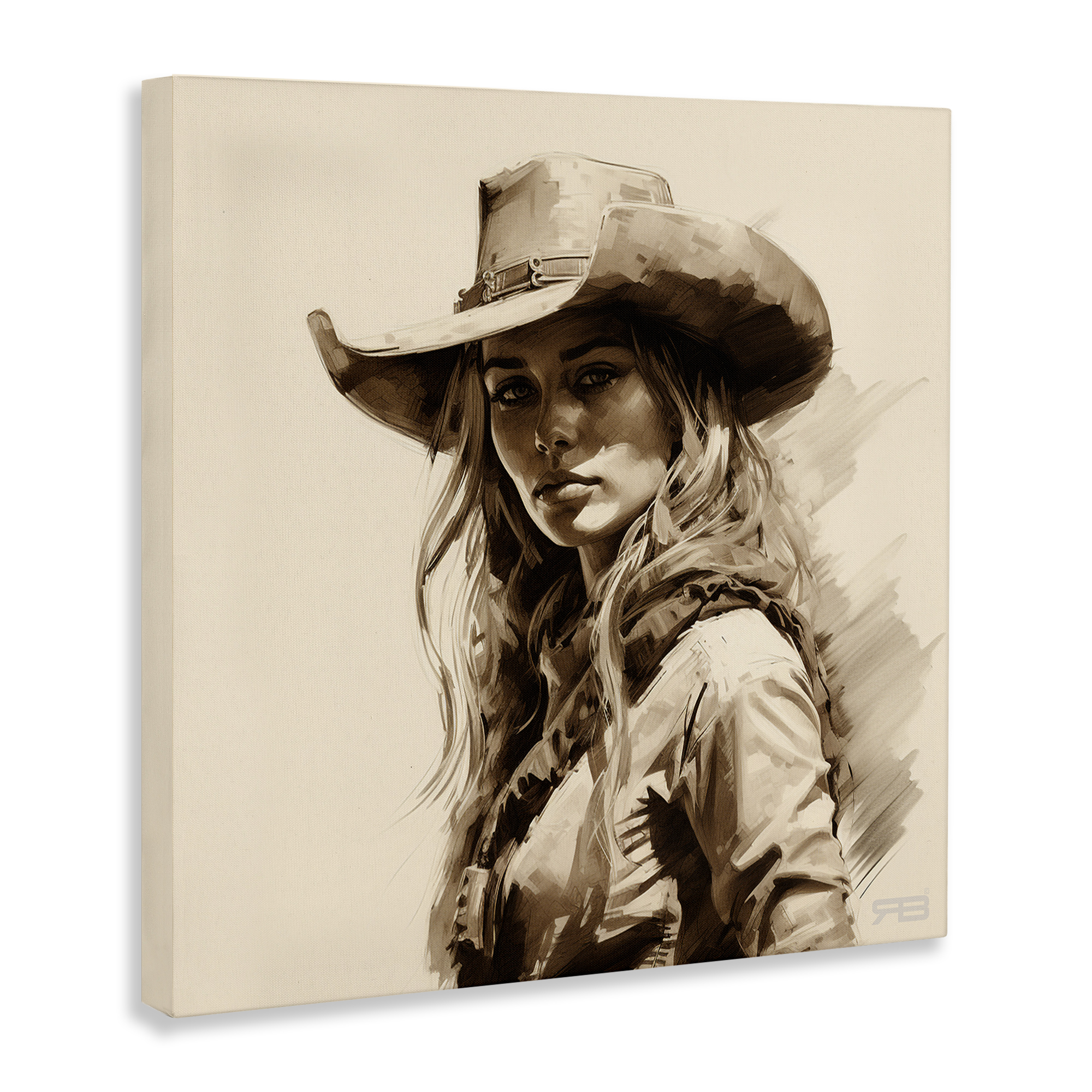 Stupell Industries Western Cowgirl Gaze People Painting Wrapped Canvas Art Print Wall Art, 36 x 36