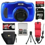 Coleman Xtreme4 C30WPZ Waterproof HD Digital Camera (Blue) with 16GB Card Case Tripod Floating Strap Kit