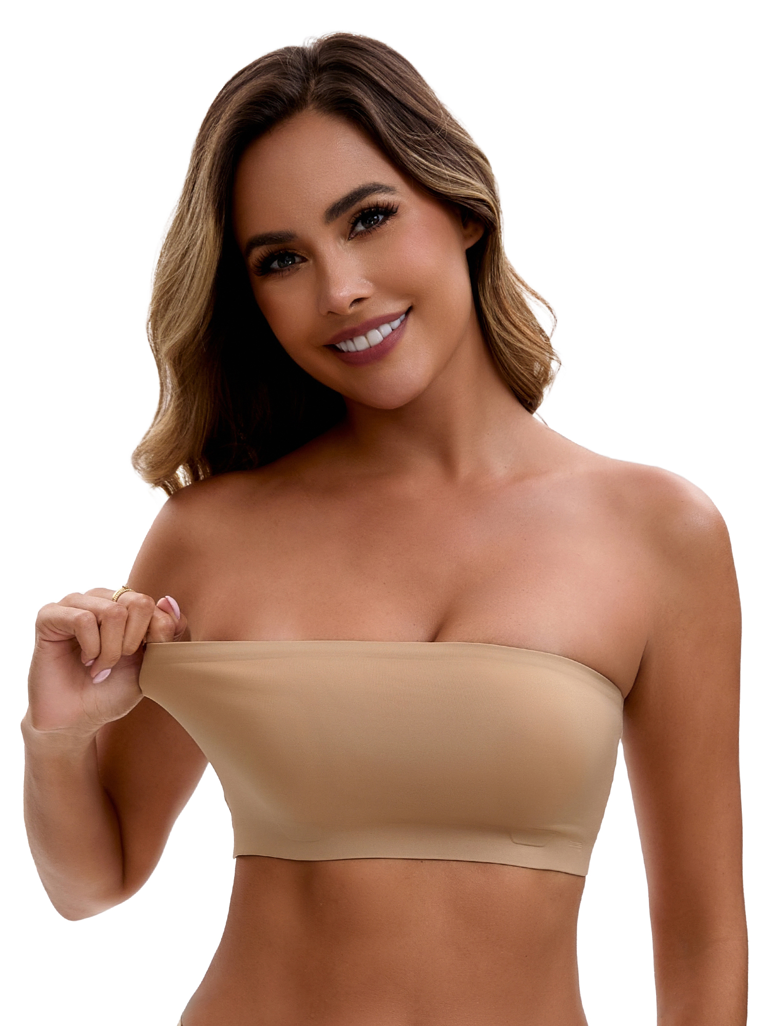 Unique Bargains Women's Strapless Seamless Wirefree Padded Bras S Khaki