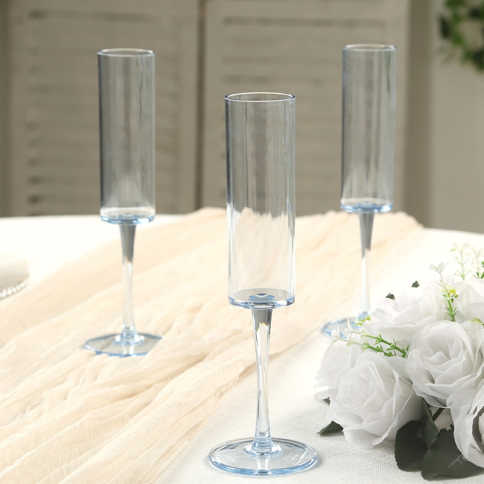 BalsaCircle 6 Dusty Blue 6 oz Cylindrical Reusable Plastic Champagne Flutes Wedding Party Events Reception Tableware Decorations